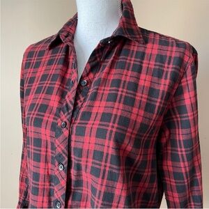 BEACHLUNCHLOUNGE | Buffalo Check Plaid Bell Sleeve Button Down Flannel Top Sz XS